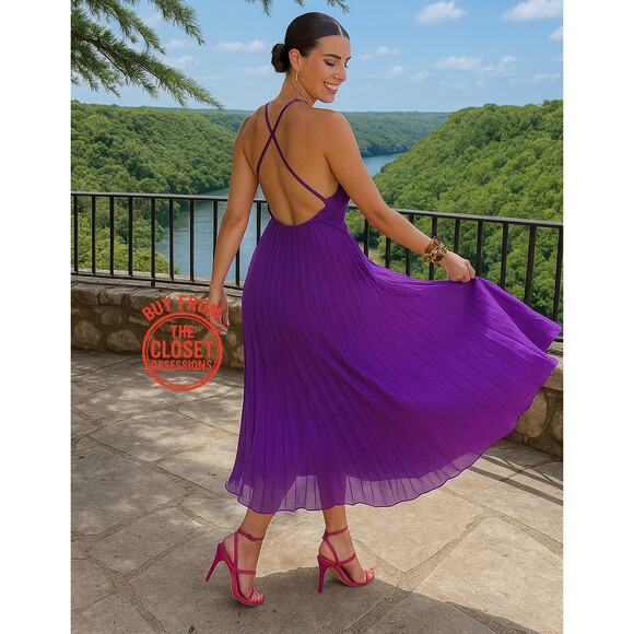 ZARA BLOGGER FAVE!!! Strappy Pleated Midi Dress NWT 💜 - Picture 4 of 16